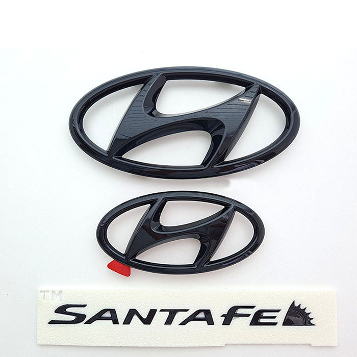 2021 2022 2023 Hyundai Santa Fe 2.5L Front & Rear Black High Glossy Emblem 3ea Set