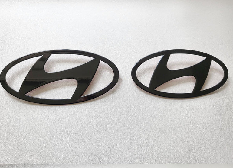 Front Hood & Rear Tailgate BLACK High Glossy H logo Emblem 2pcs set for 2024 Hyundai Kona N